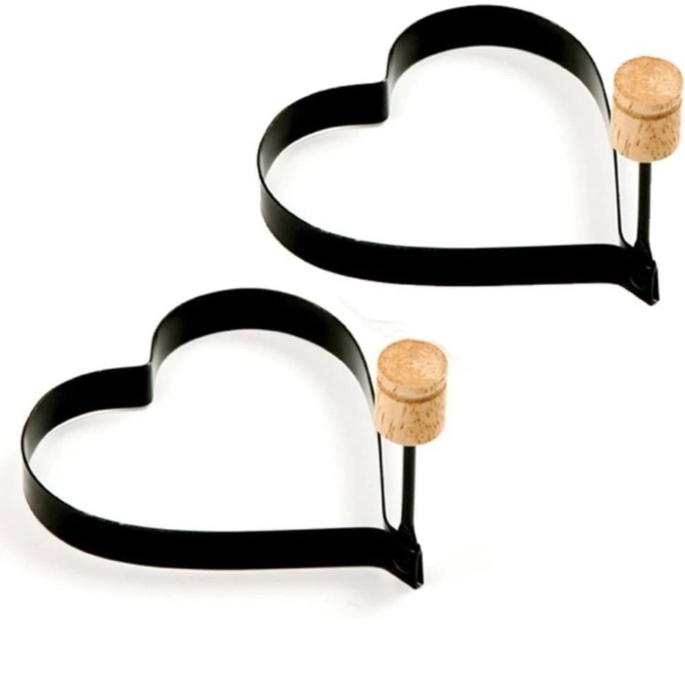 Nonstick Heart-Shaped Pancakes/Egg Rings with Wooden Handles, set of 2